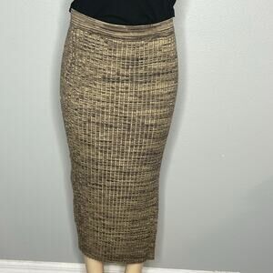 House of Harlow 1960 Textured Knit Midi Pencil Skirt Brown Size M NWT $128